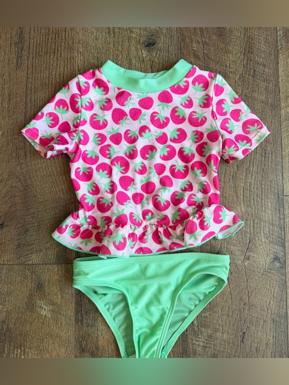 Strawberry Toddler Bathing Suit Ruffle Short Sleeve Bikini Bottom Swimwear 24m